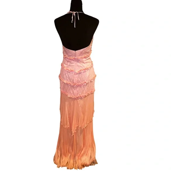 NWT CASSANDRA STONE SILK PINK DRESS W/ LACE OVERLAY DETAILS & BEADS HALTER TOP - Picture 2 of 11